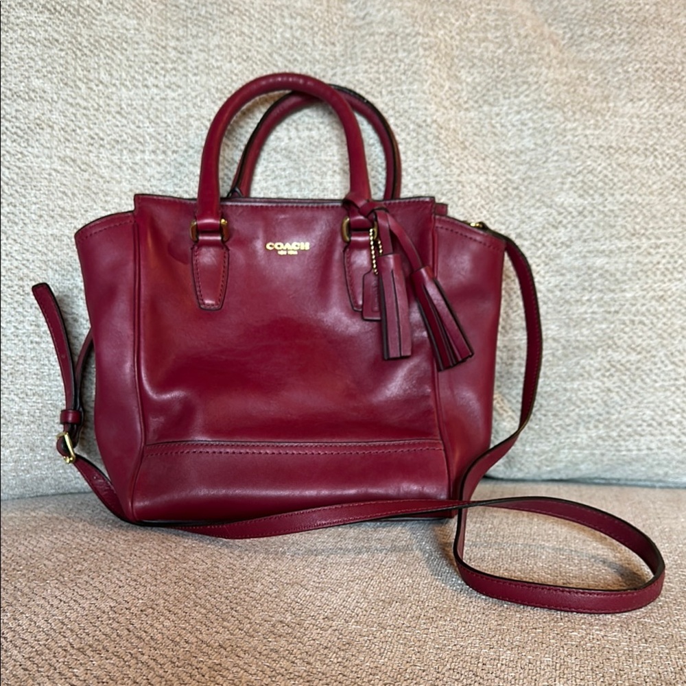 Coach Red Leather Satchel Bag with Dual Handles